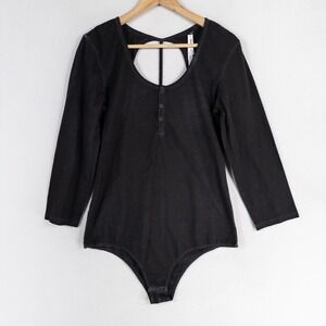 RVCA Bodysuit Women Sz XL Charcoal Black Jersey Knit Stretch Cut Out Back Casual